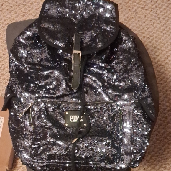 Victoria's Secret Handbags - Victoria's Secret Black and Silver Sequin Backpack